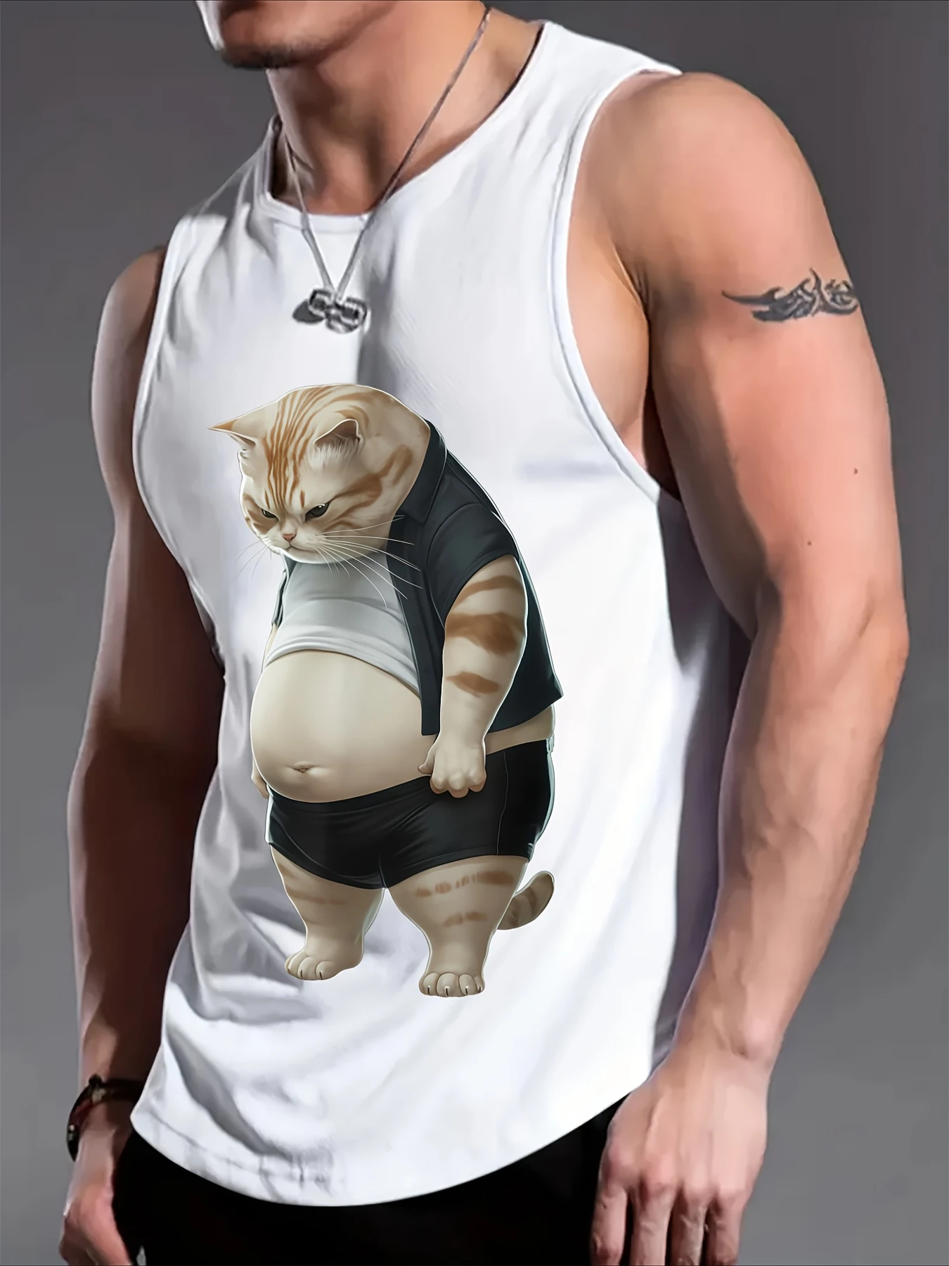 Mens Funny Working Cat Graphic Tank Top Funny Brick Carrying Cat Print Sleeveless Vest Casual Summer Streetwear Daily Tank Top