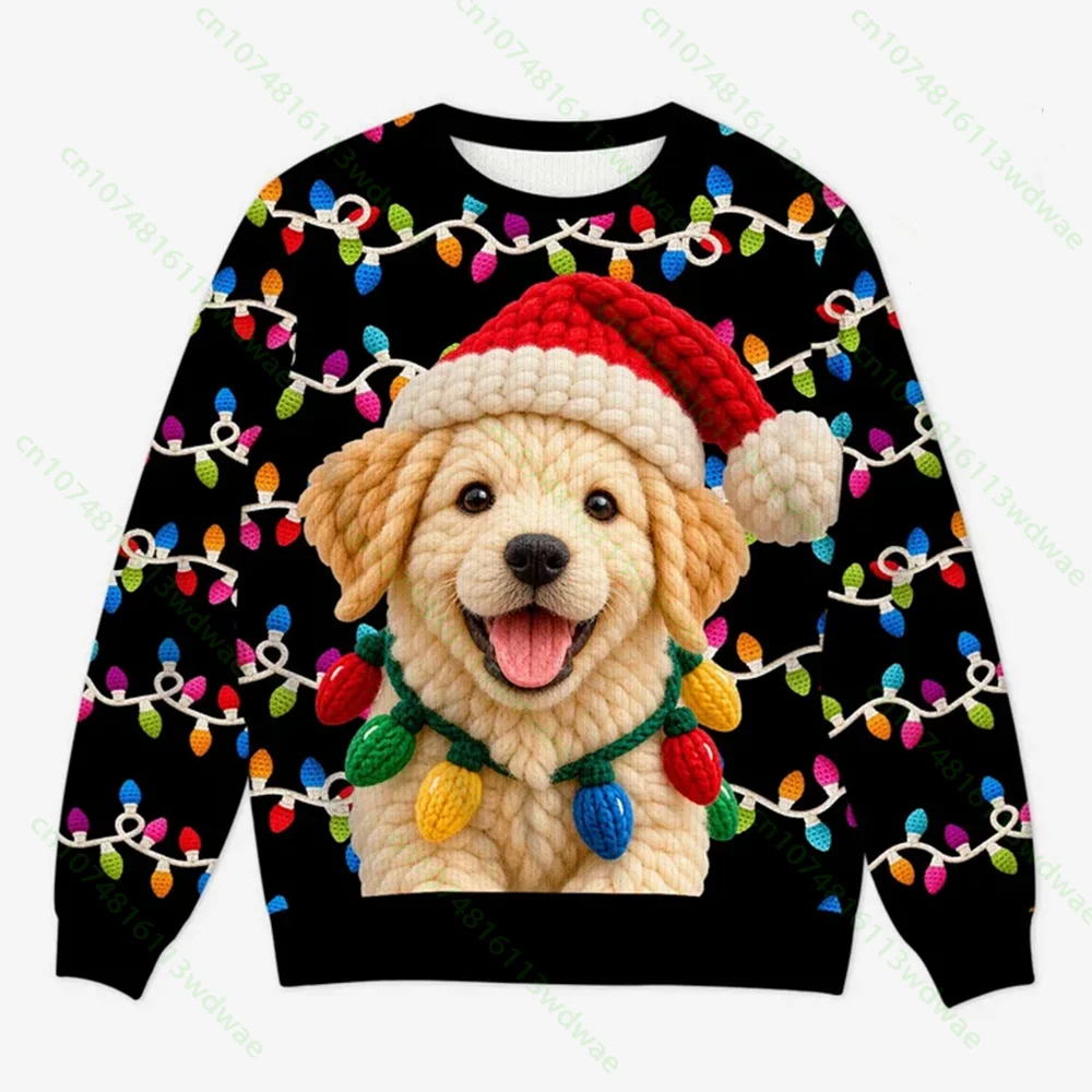 Ugly Christmas Sweater Personalized Dog Cat Picture 3D Print Women's Cute Cartoon Xmas Sweatshirt Pet Portrait Holiday Pullover