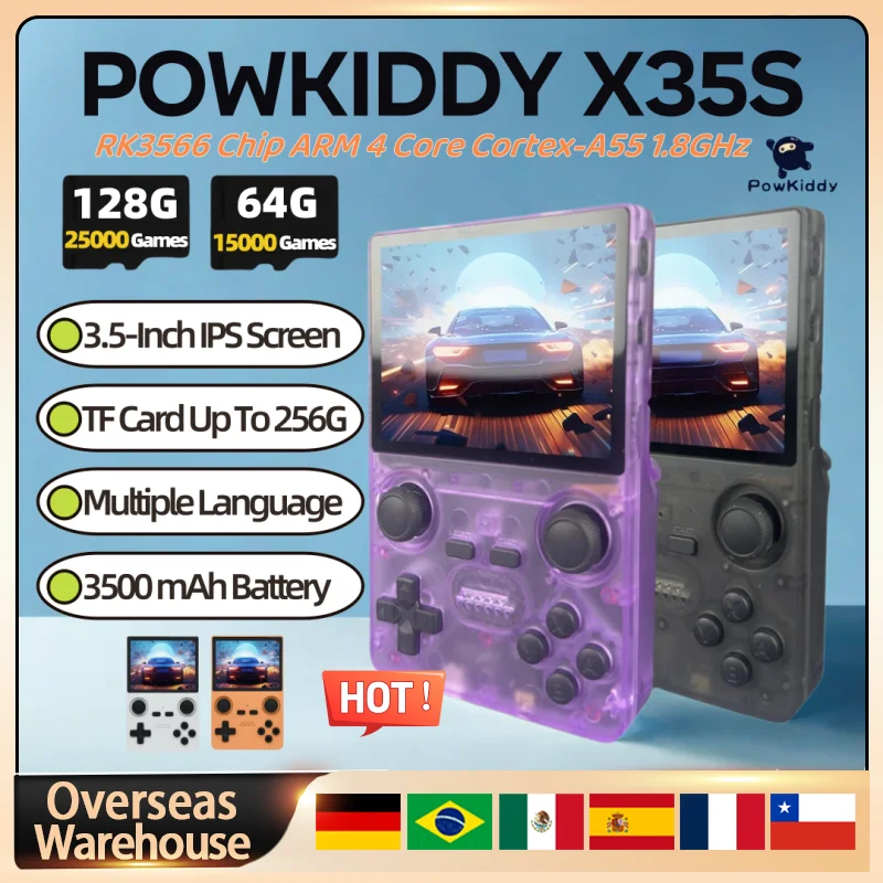 POWKIDDY X35S Handheld Game Console Retro Video Player 3.5-Inch IPS Screen RK3566 HD Output Hall Joystick Children's Gifts New