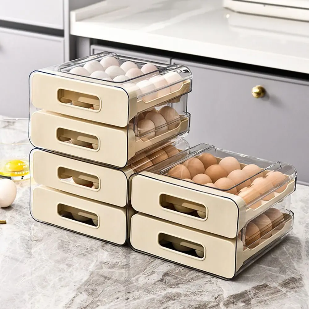 

Plastic 32 Grid Egg Tray Stackable Large Capacity Automatic Rolling Container Space Saving with Lid Egg Storage Container