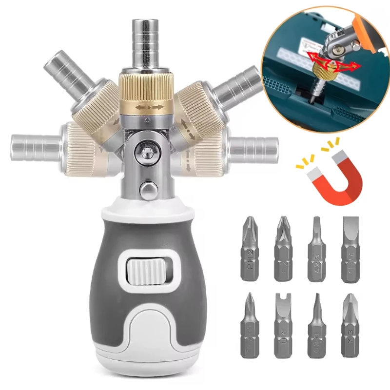 

8 in 1 Mini Ratchet Screwdriver Precision Multi Tools Magnetic Bits Household Multi-purpose Pocket Portable Screw Driver 180°
