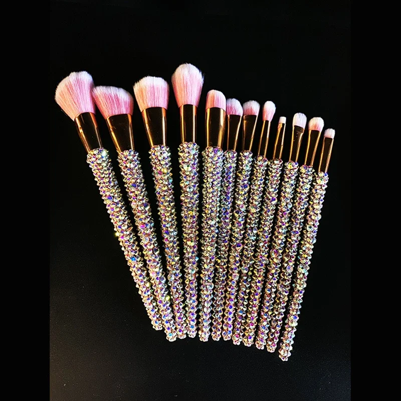 Luxury Diamond Glitter Shinny Makeup Brushes 12PCS/Set Cosmetic Beauty Powder Brush Eyeshadow Lip Complete Makeup Kit Tool Women