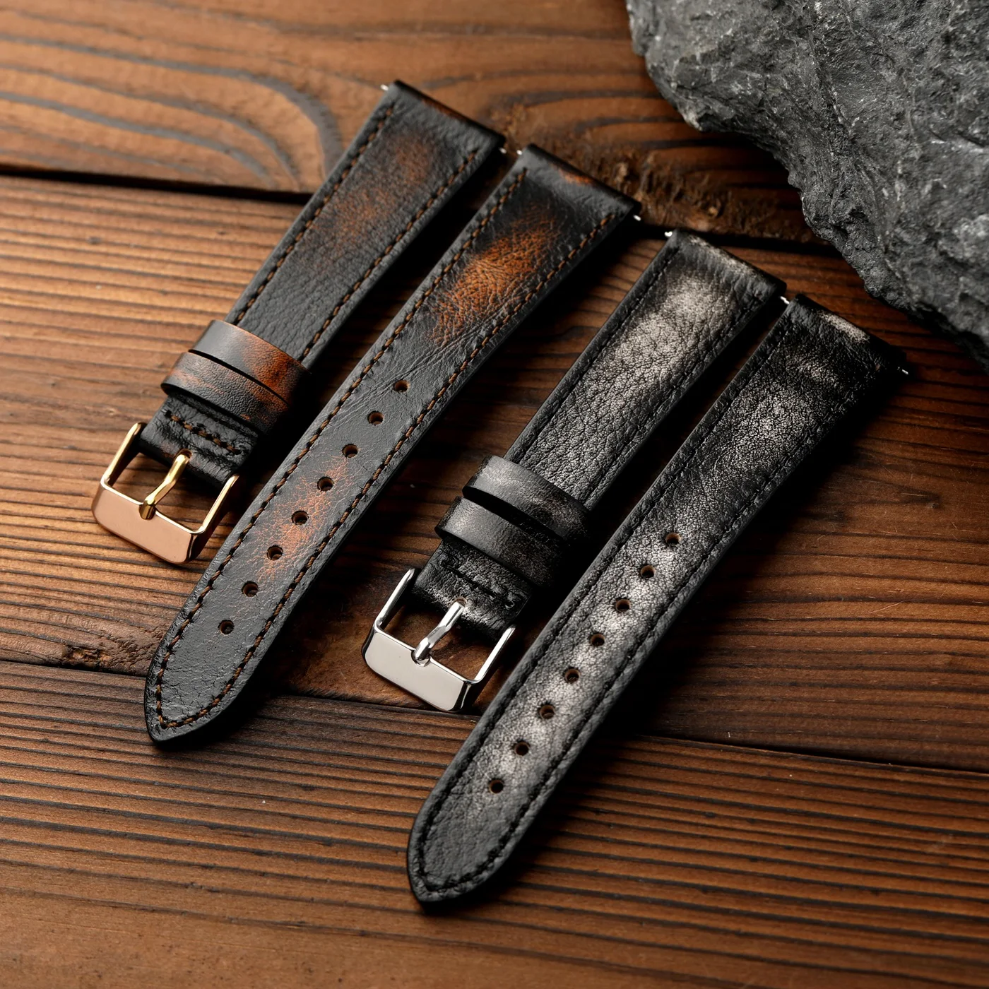 Handbemaltes Lederarmband, 18 19 20 22 mm, Herrenarmband im Retro-Stil aus italienischem Rindsleder, Schnellverschluss-Uhrenarmband, Größe S/M