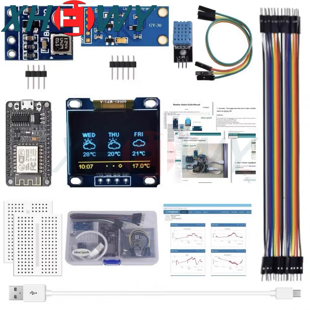 ESP8266 zestaw przyrządów pogodowych do stacji meteorologicznych, DHT-11 BMP-180 BH1750 czujnik NodeMCU 0.96 \'\'OLED deska do startera Arduino IoT