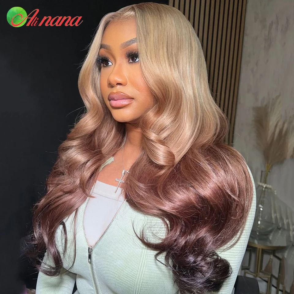 

13x6 Lace Frontal Wig Ombre Blonde Brown 3 Toned Colored Body Wave Pre-Plucked 12A Grade Lace Closure Human Hair Wig For Women