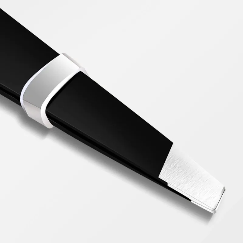 Pinzetta per sopracciglia nera in acciaio inossidabile con strumenti di bellezza a punta inclinata e piatta per pinzetta per ciglia e depilazione incarnita