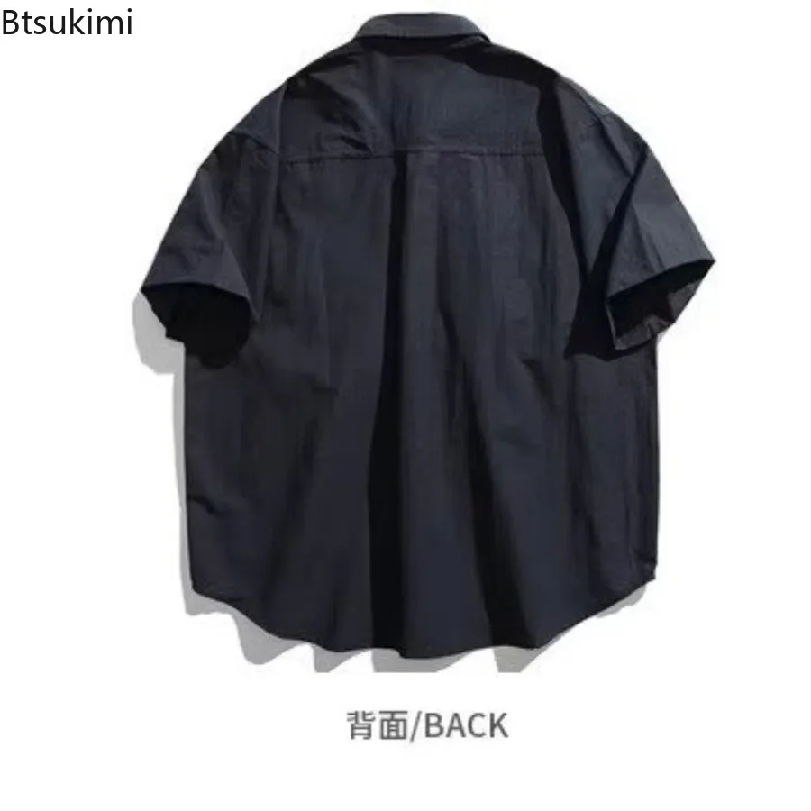 Men's Japanese Style Cargo Shirts Vintage Laple Short Sleeve Shirts 2026 Spring Summer Loose Casual Shirt Jacket Male Streetwear