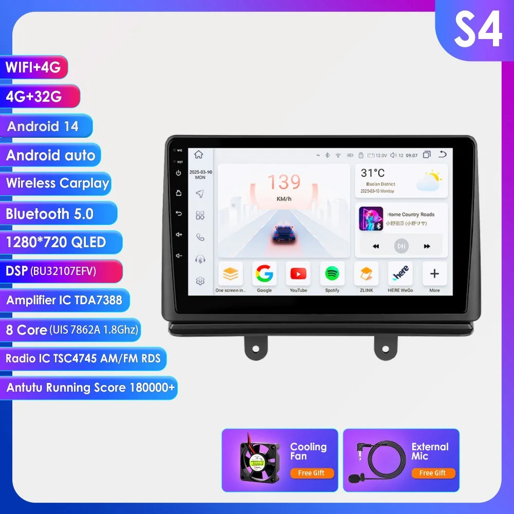 Hizpo 9'' 2Din Auto Multimedia Speler Radio voor Fiat Doblo 2002 - 2009 Navigatie Android Auto Navi Stereo Draadloze CarPlay 4G Wifi GPS AI Spraakbesturing