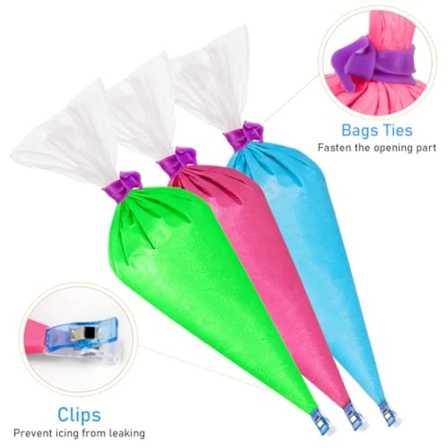 107 قطعة مجموعة أكياس الأنابيب 100 قطعة أكياس المعجنات 12 بوصة أكياس صقيع أكياس تزيين الكعكة أكياس تزيين الأنابيب المتاح واي فاي