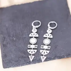 QIAMNI Stainless Steel Vintage Ethnic Geometric Arrow Moon Square Hoop Earings Trend Women Girls Fashion Punk Metal Jewelry