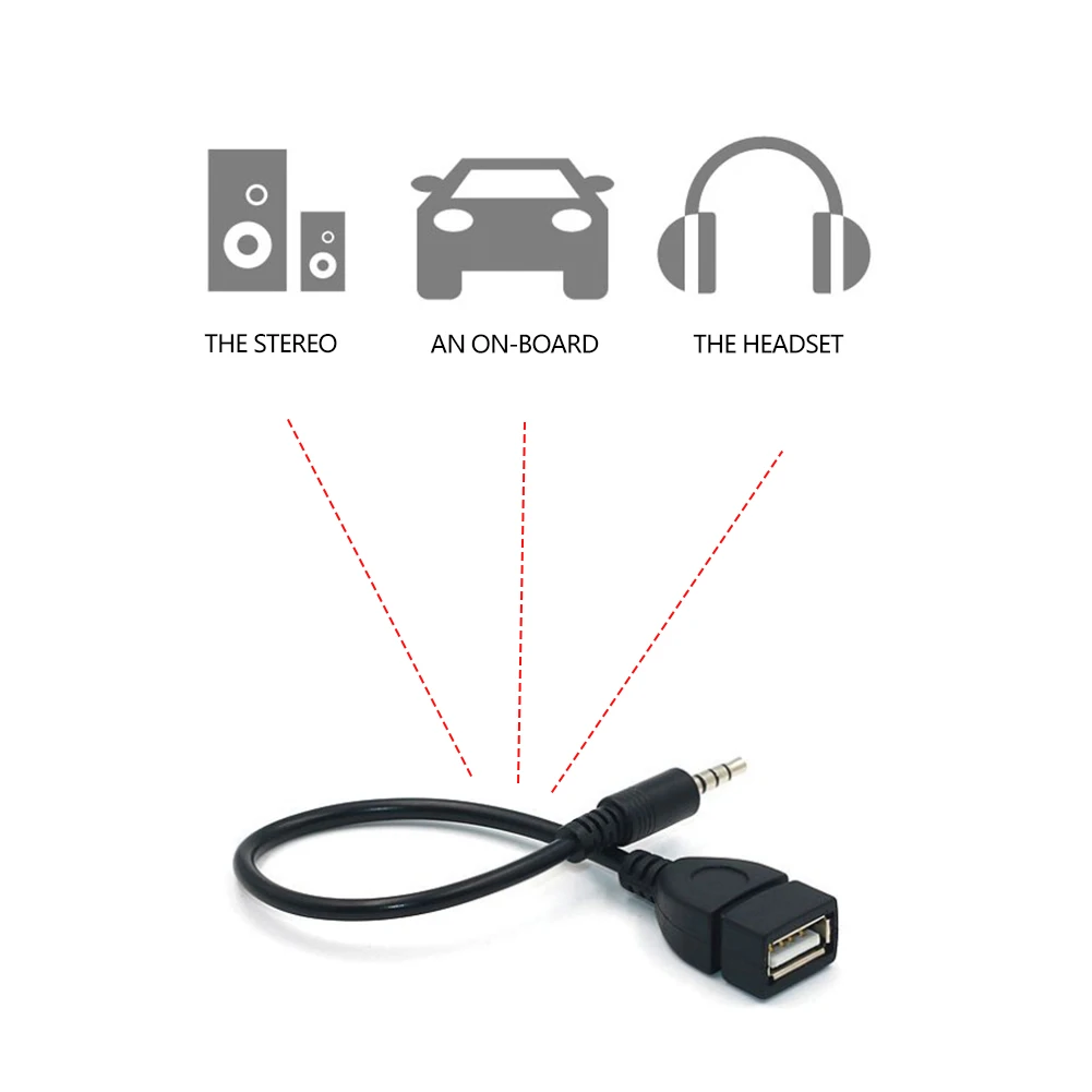 Conversión Aux para coche, Cable de Audio MP3 de 3,5mm, conector en forma de T de cabeza redonda para conectar al disco U, Cable portátil