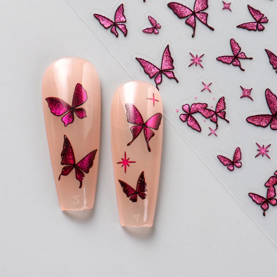 8 個 3D 光沢のある蝶ネイルステッカー マルチカラー蝶自己粘着ネイルアートデザインかわいい動物ネイルサロンデコレーション