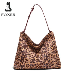 FOXER Women Large Capacity Shoulder Bag Oversize Handbag Lady Leopard Print Fashion Tote Bag