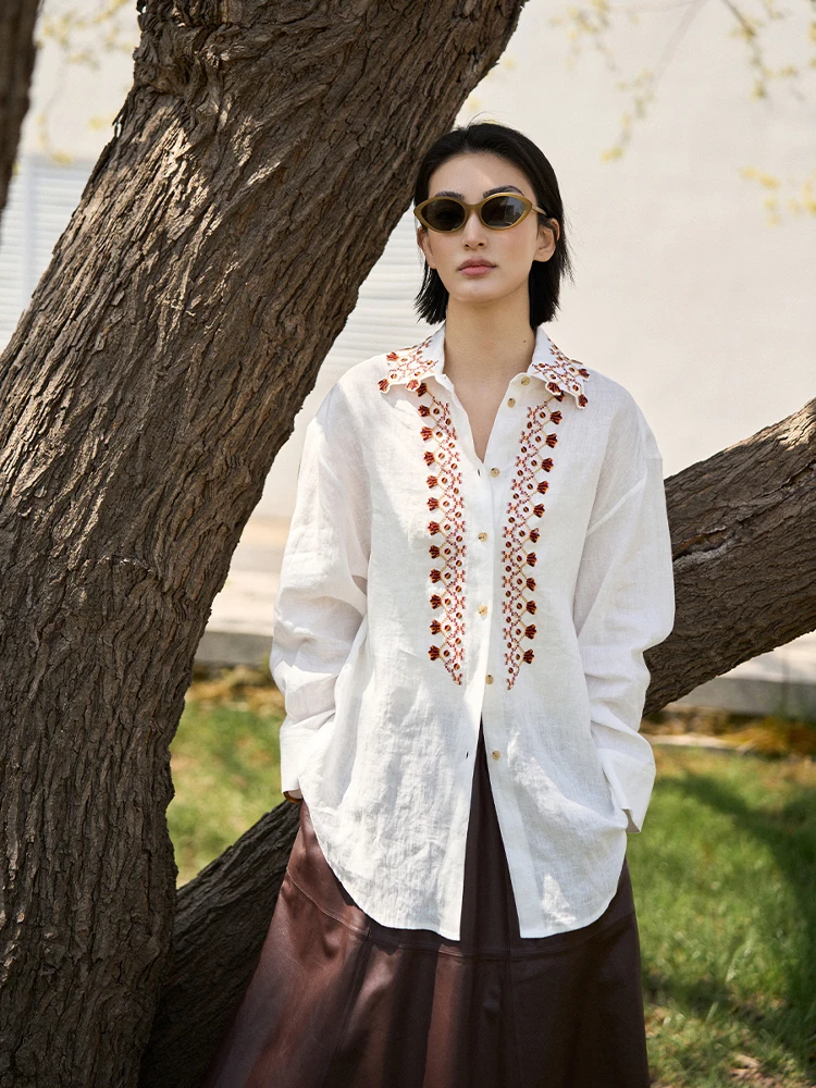 

TOFOD French Holiday Embroidered Cotton Linen irt Women's Loose Sun Protection Open Cardigan Breathable Comfortable Long Sl...