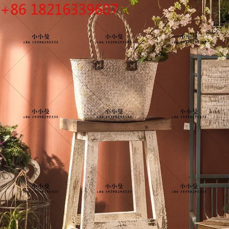 YAO Retro Old-Fashioned Wooden Stool Dining Bar B & B Nostalgic Courtyard Decoration Flower Stool Solid Wood