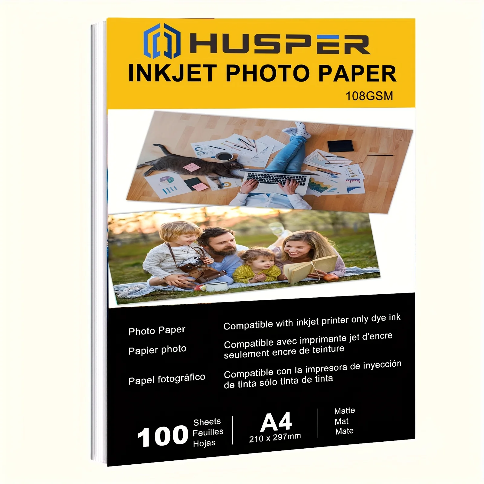 HUSPER A4 100 sheets 108 grams size (210x297mm) photo quality printer. pictures suitable for inkjet printers with dye ink paper