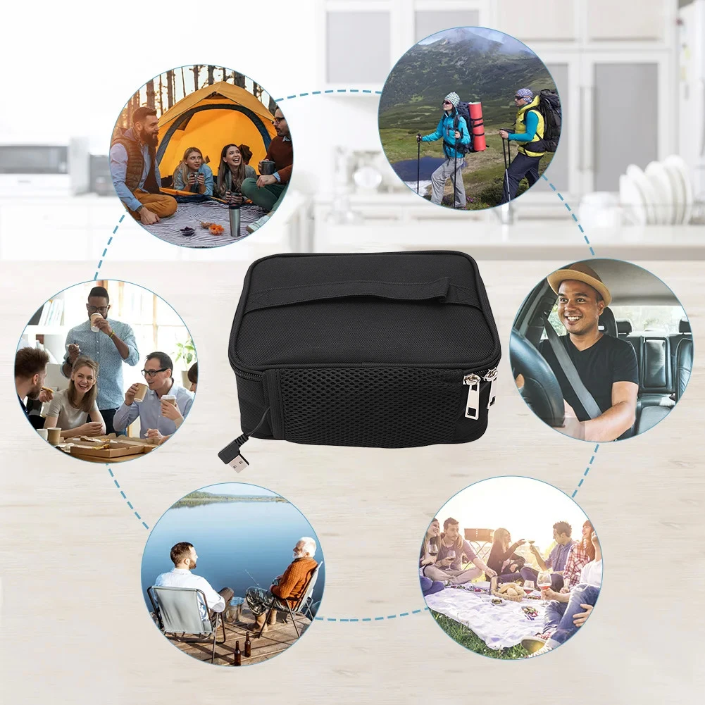 USB Camping Electric Lunch Box Oxford Fabric Heater Container Packet Food Insulation Bento Lunch Box Thermostatic Insulation Bag