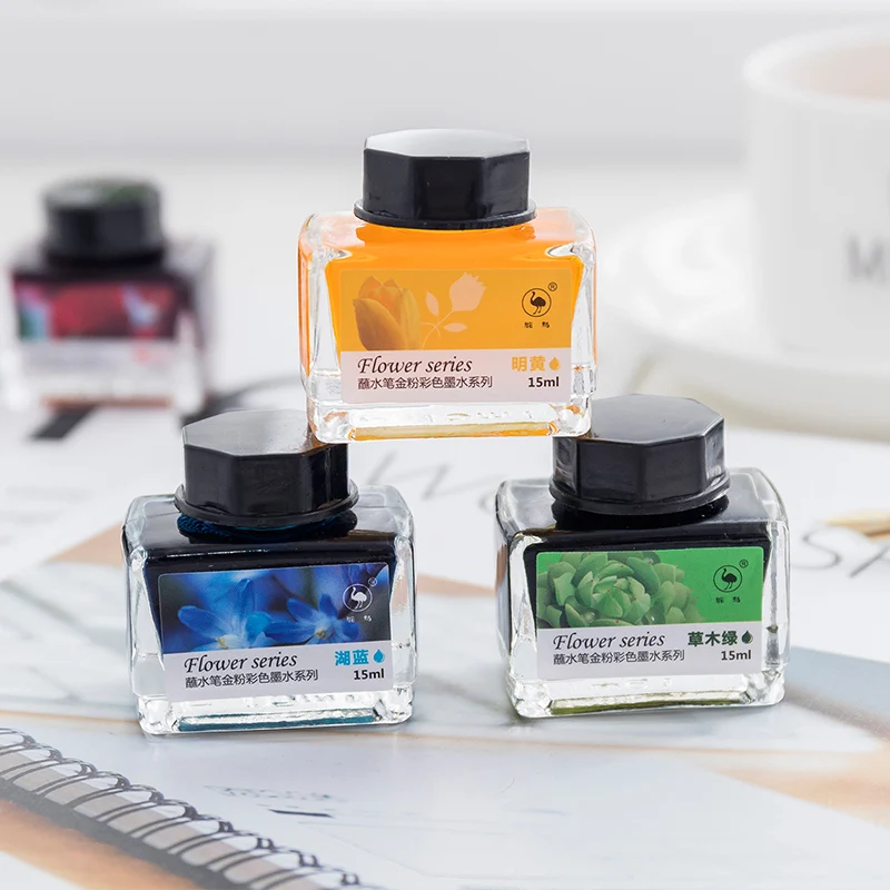 Ostrich color ink 12 color set of gold powder color ink for  dip pen with non-carbon non-blocking ink water