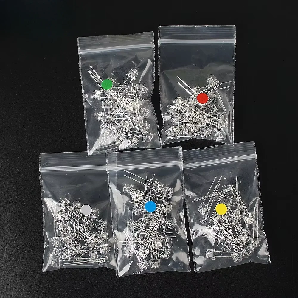 100PCS 5mm Stroh F5 Hut LED Diode Super Helle Lampe Transparente Leuchtdiode DIY Kit Blau Grün rot Gelb Weiß