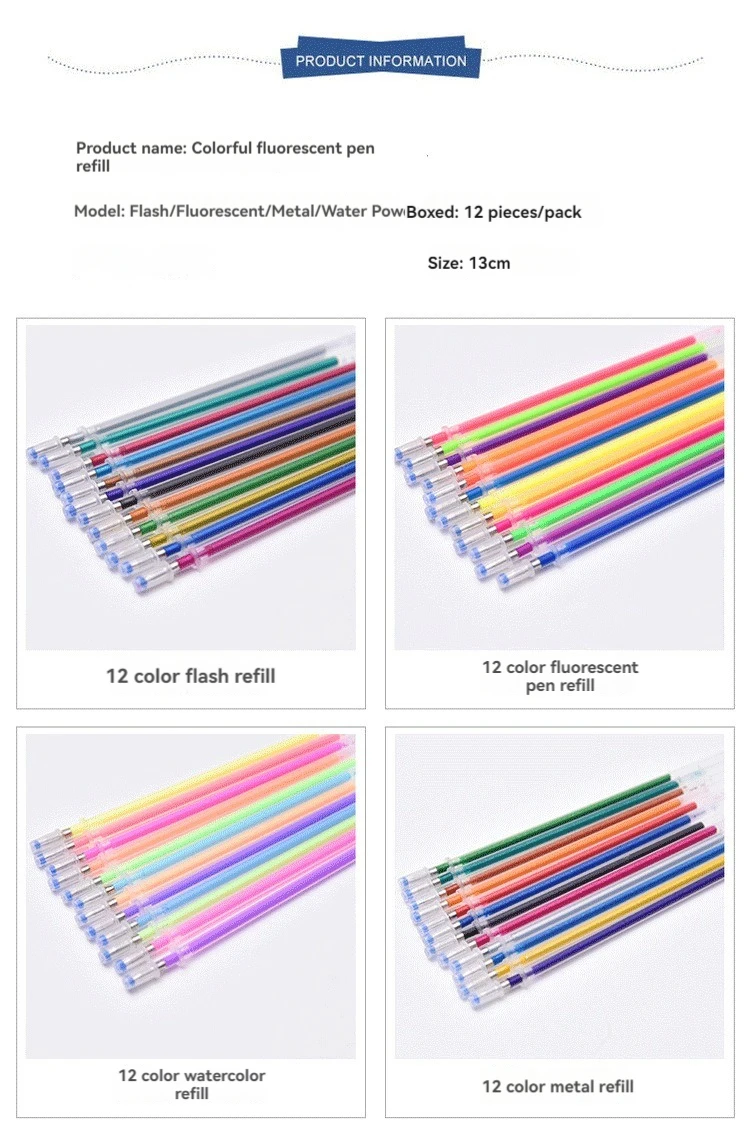 12-100 Farbige Gelstift-Nachfüllungen Set - Glitzer, Pastell, Textmarker, Metallic-Tinte für Künstler, Scrapbooking und Graffiti-Zeichnen – Detail 10