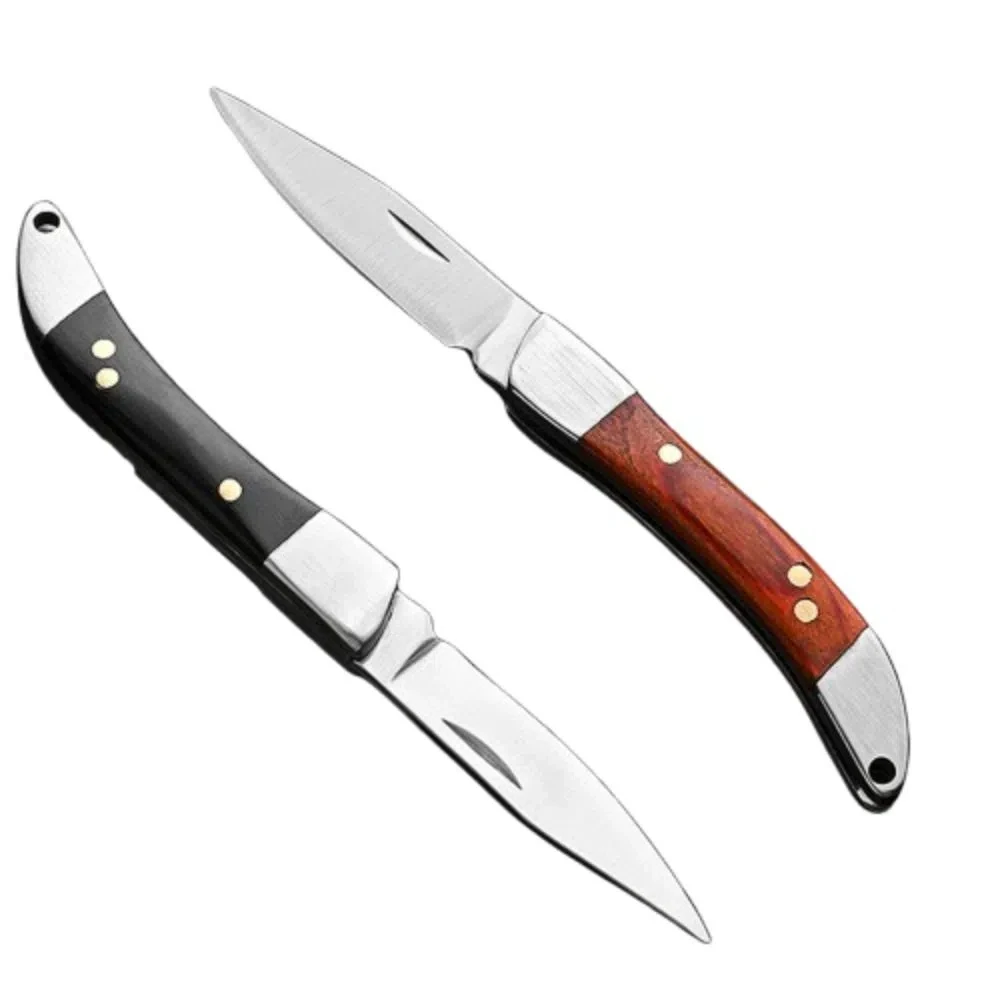 Cortador portátil con mango de madera, cortador afilado de alta dureza, mini cortador de bolsillo de acero inoxidable, resistente al óxido, multiusos