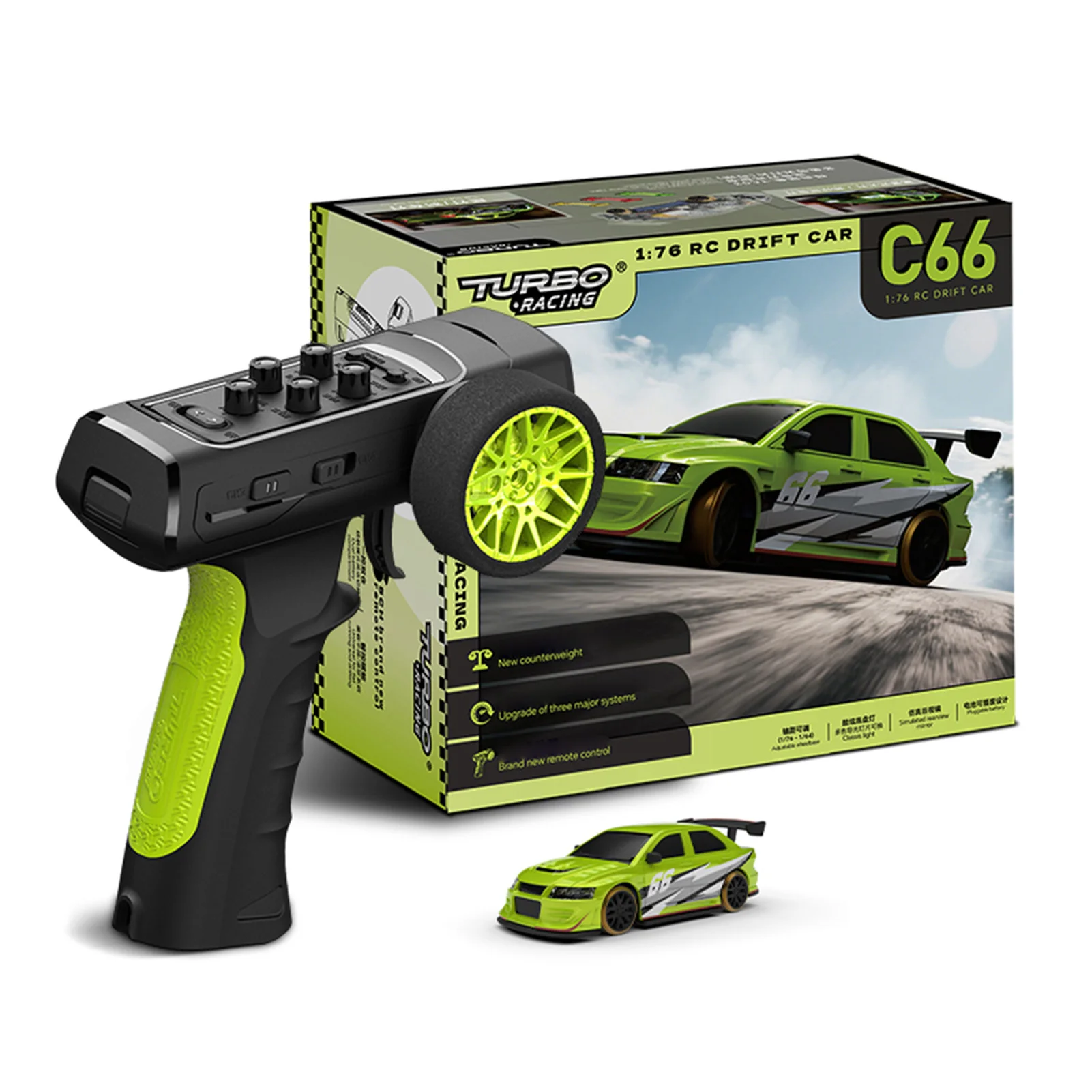 1/76 جديد توربو سباق كهربائي صغير كامل النسبي RC سيارة C66 محاكاة الانجراف سباق السيارات نموذج سطح المكتب الكبار لعب الأطفال #1