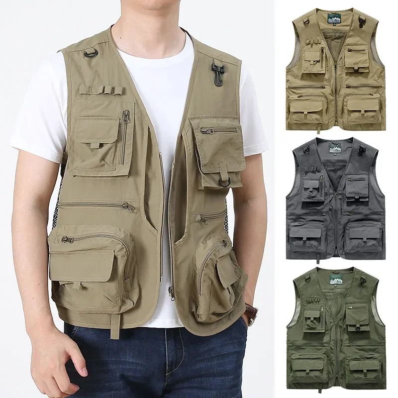 Men 14 Pockets Summer US Hot Sale Tactical Multi-pocket Mesh Outdoor Vest Men Photography Camping Fishing Safari Tool Waistcoat