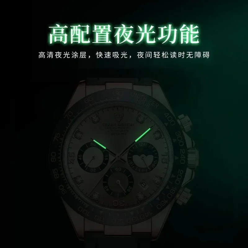 2025 Men's Watch Belt Waterproof Multi -function Chronograph Racing Dial Male's Wristwatch