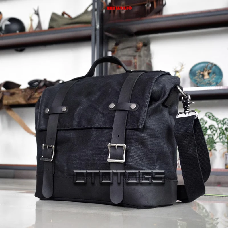 Motorcycle Universal Vintage Motorcycle Side Bag Waterproof Side Bag Canvas Bag Rider Seat Bag Motorcycle Tail Amine Bag