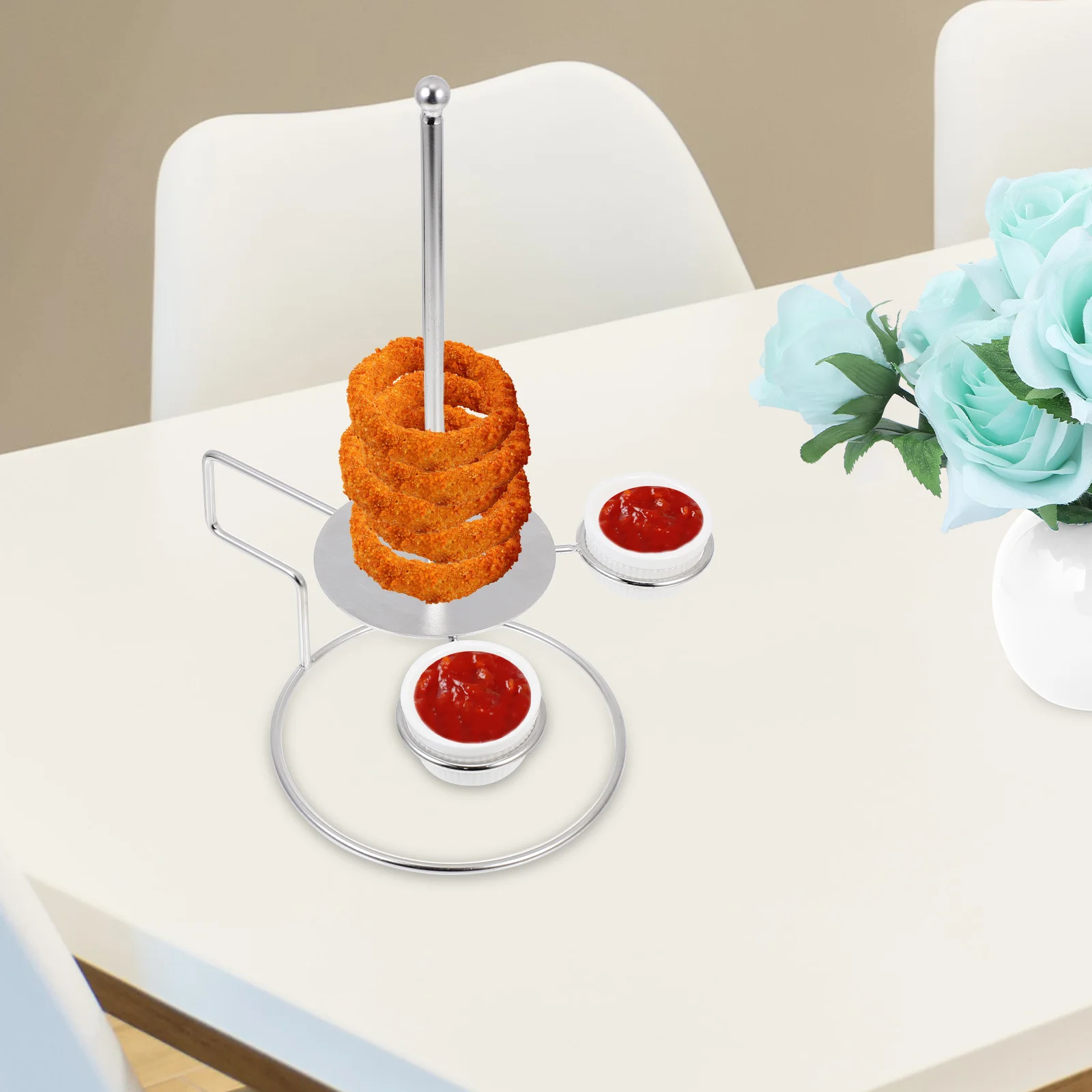 Soporte para anillo de cebolla y caramelo, soporte para pastel, estante para rosquillas de boda, estante decorativo pequeño de acero inoxidable plateado, perchero para banquete