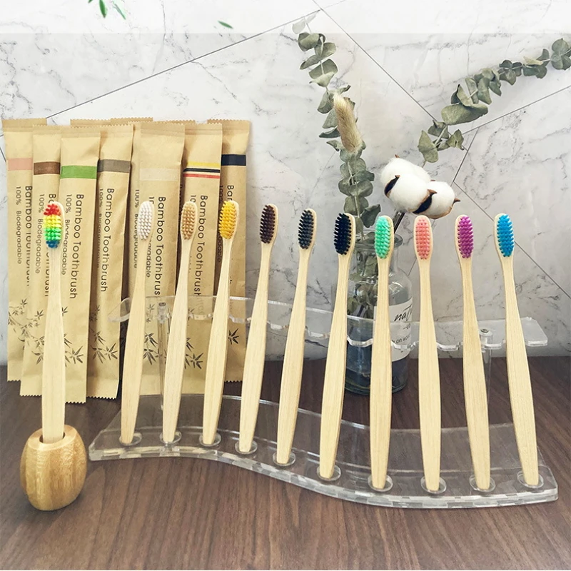 100pcs Bamboo Toothbrushes Portable Friendly Wooden Tooth Brush for Adults Toothbrushes Soft Dental Oral Care Dental Material