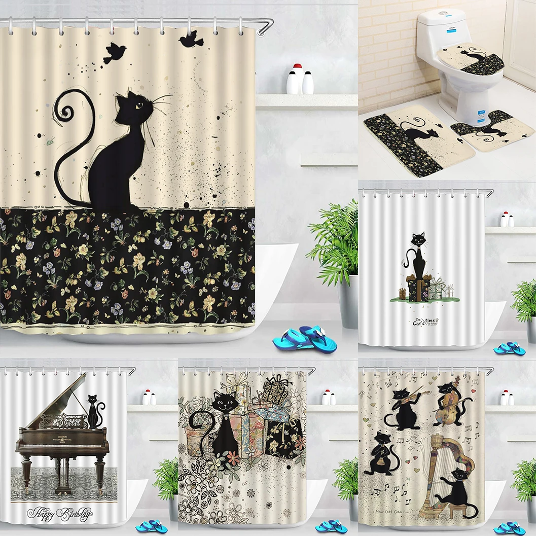 

Cartoon Animal Style Shower Curtains Bathroom Carpet Curtains Cat Pattern Curtain In The Bathroom Sets Shower Curtins And Rugs