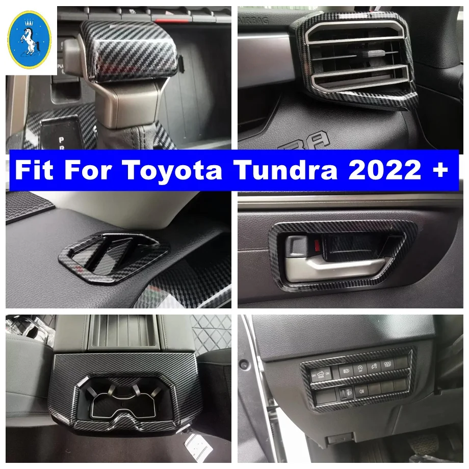 

Window Switch Panel Headlight Rear Water Cup Cover Trim Fit For Toyota Tundra 2022 2023 Carbon Fiber Look Interior Accessories