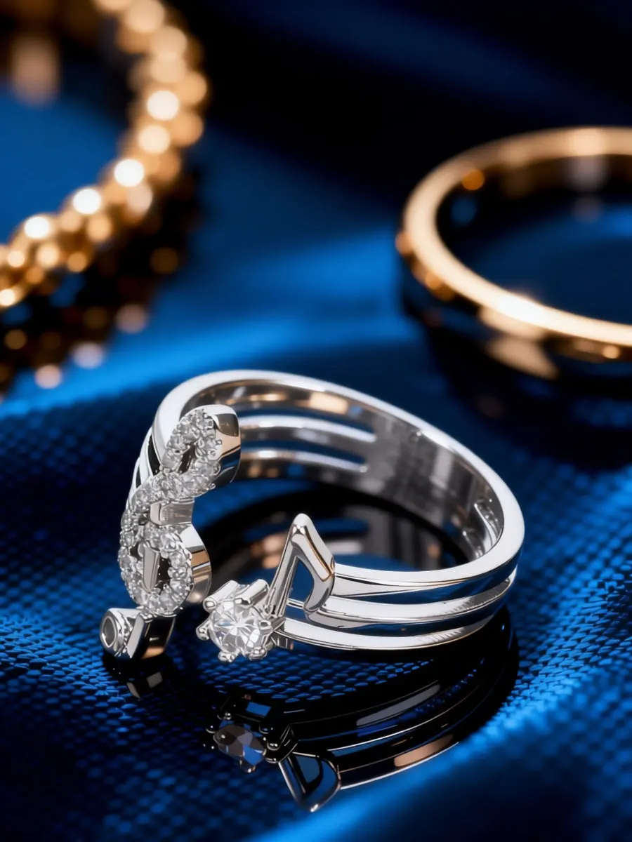 Musical Note Adjustable Opening Ring for Women Stylish Finger Jewelry Romantic Gift Wedding Promise Engagement