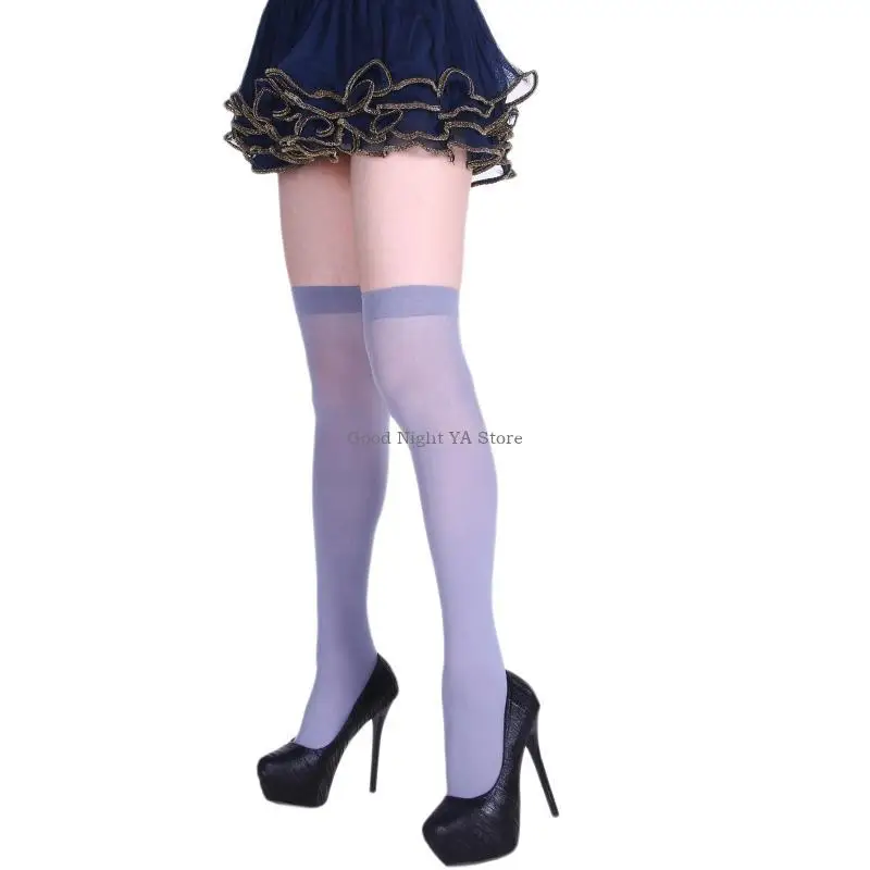 Meias longas coloridas antiderrapantes para mulheres, meias acima do joelho, meias Halloween, cor sólida, opacas, meias altas