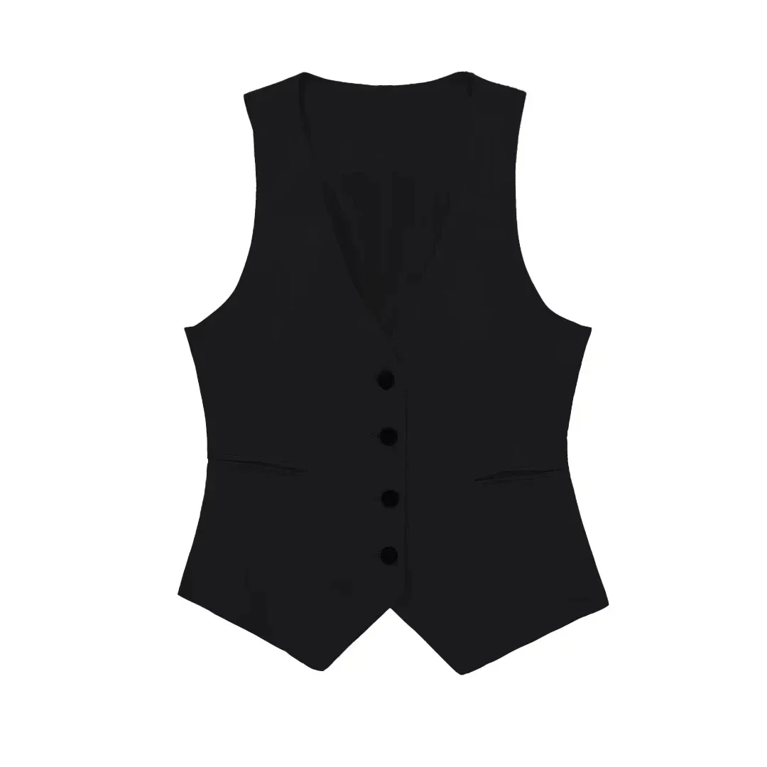 TRAF Women\'s Vest Tops 2024 Cropped Sleeveless Suit Vest Office Casual White Black Vest For Women Summer Formal Vests Woman