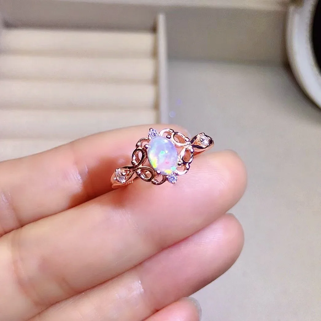 

100% Natural Opal Silver Ring for Party 5mm*7mm 0.4ct Real Opal Ring Solid 925 Silver Opal Jewelry Gift for Girl