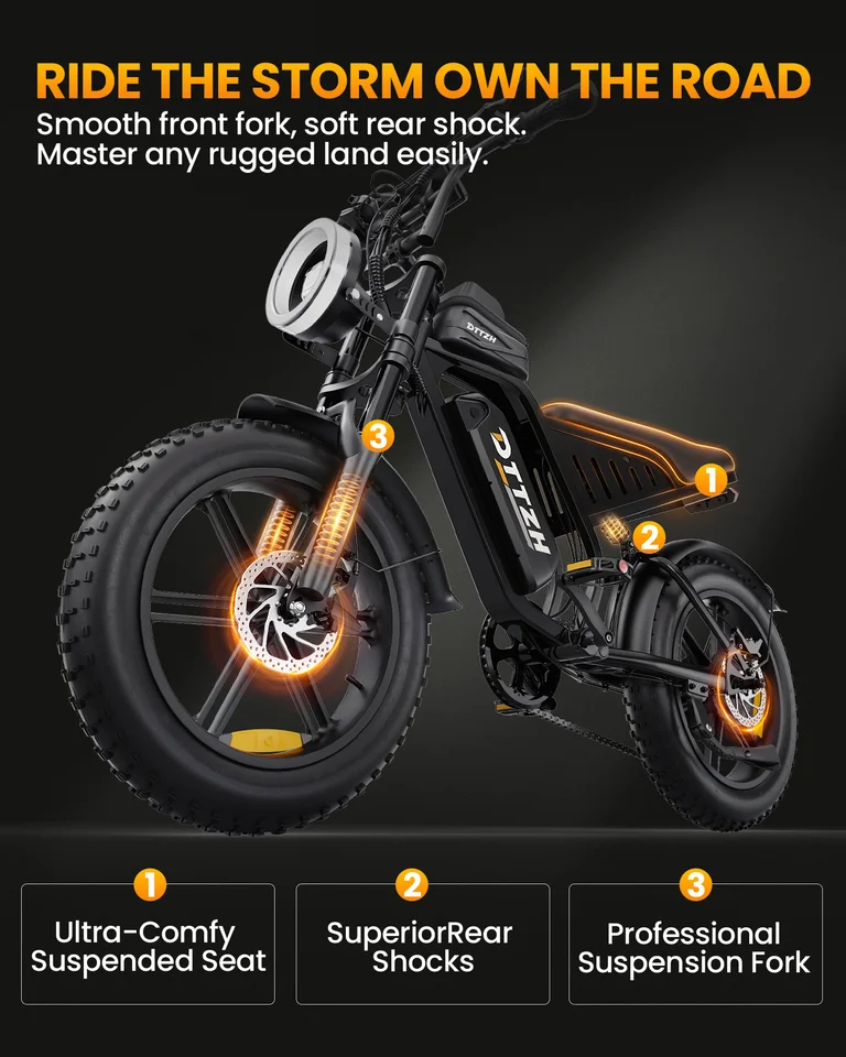 DTTZH F6 Electric Bike for Adults, 1500W Peak Motor, 48V 15Ah Battery, 60-Mile Max Range, UL 2849 Certified, Full Suspension, NFC Unlock, 20" Fat Tires image 7