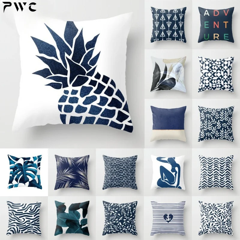 New Deep Blue Nordic Geometry Pillowcase Polyester Modern Fashion Sofa Cushion Covers Sofa Home Decorative Throw Pillows Cover