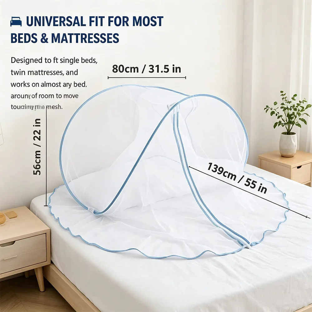 Foldable Pop-Up Mosquito Bed Tent Single Bed  Head Face Protector Net Cover Encryption Insect  With Zipper for Bedroom Camping