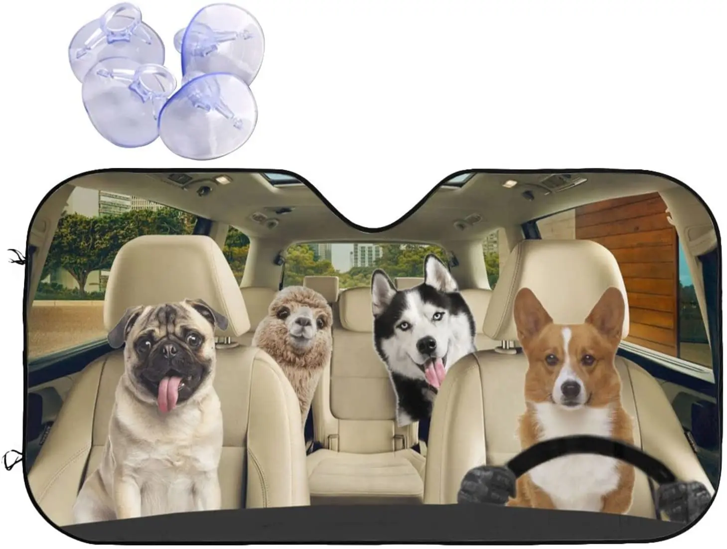 

PURKCUYERT Car Windshield Sun Shade Dogs Driving Car Sunshades for Car Truck SUV,Blocks UV Rays Keep Vehicle Cool Folding Auto S