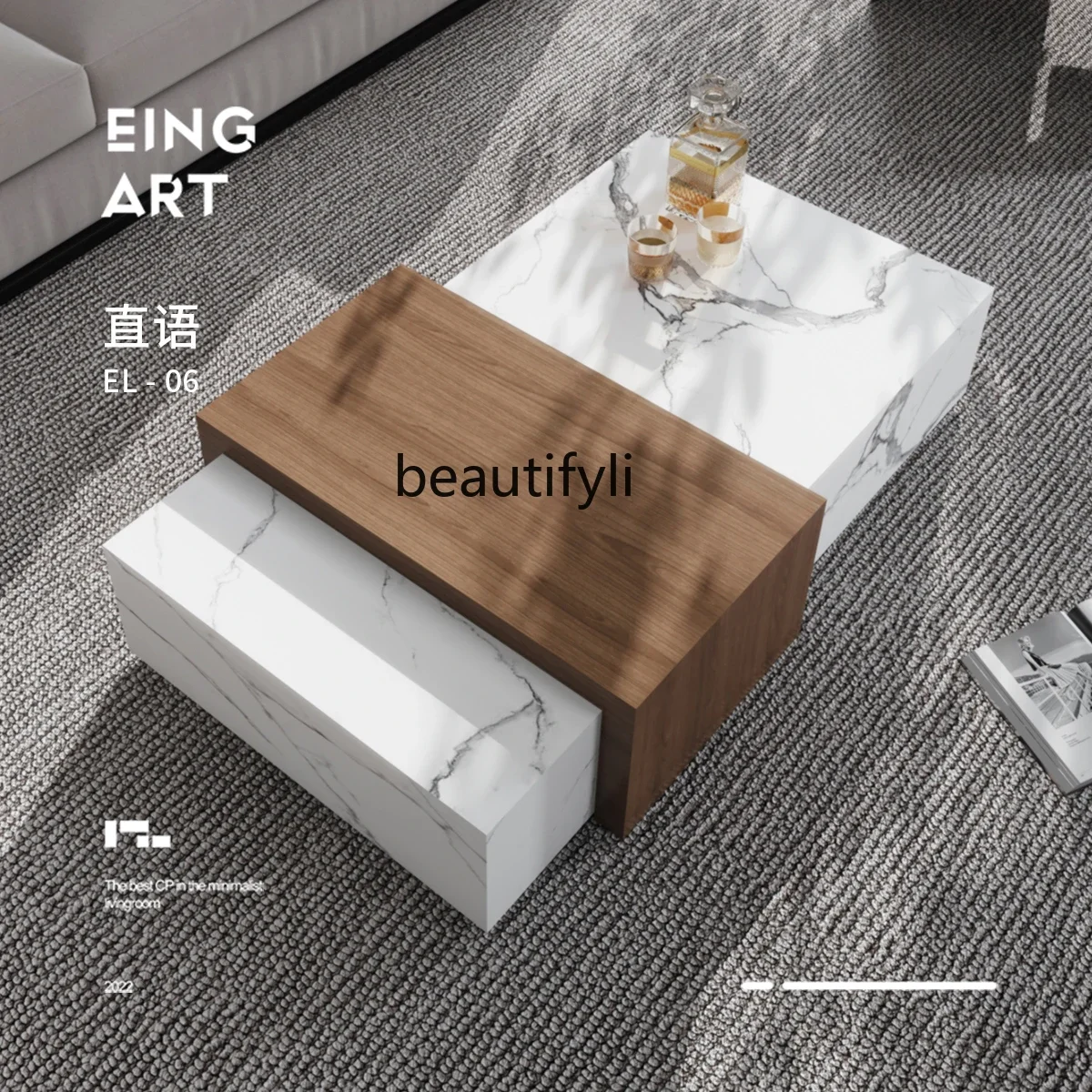 a13 Italian Minimalist Designer Sample Room Stone Plate Coffee Table Light Luxury Modern Large Flat Floor High-End Feeling