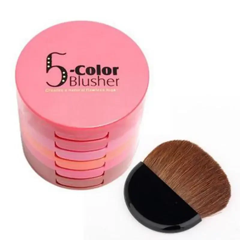 5-in-1 Magic Waterproof Blush 5-color Blusher Palette with Brush Mirror Liquid Blush  Peach