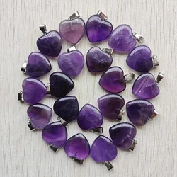 Good quality Natural amethysts stone love heart shape pendants 20mm for diy jewelry making free shipping Wholesale 20pcs/lot