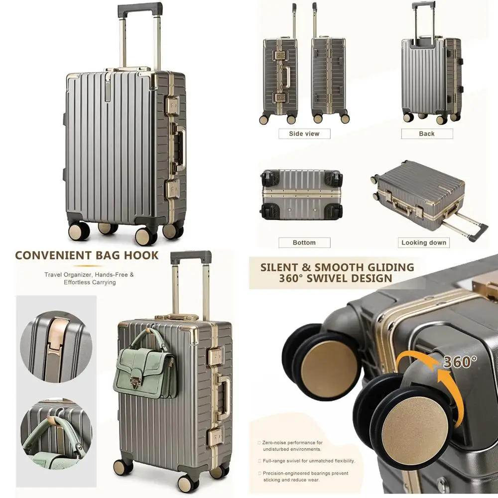 

Aluminum Frame PC Suitcase - Lightweight Carry-On Luggage, Hard Shell, Airline Approved, Polycarbonate Cabin Bag