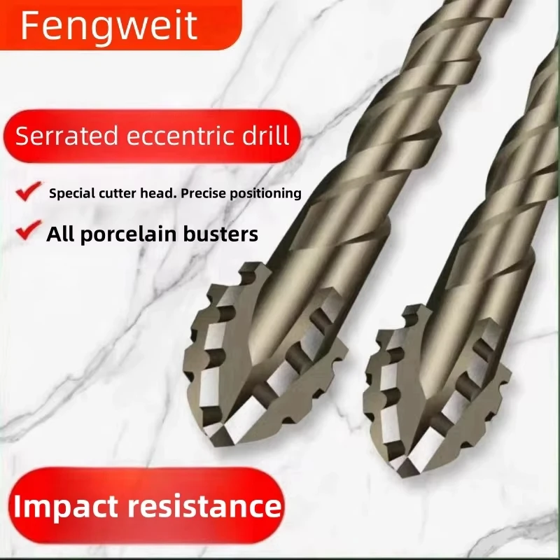 Hochvierkantiger gezahnter Exzenterbohrer zum Trockenbohren von Keramikfliesen, Glas, Marmor, Beton und Edelstahlbohrern