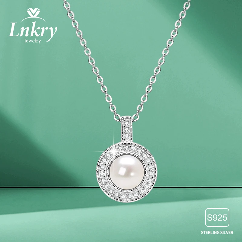 

Lnkry 6-6,5 мм натуральный пресноводный жемчуг ожерелье из стерлингового серебра 925 пробы круглое ожерелье с подвеской в виде ореола на день Святого Валентина ювелирные изделия подарок