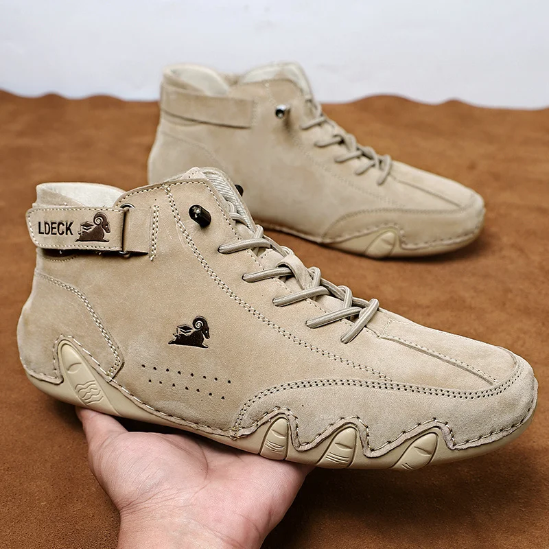 Leather Casual Sneakers For Men 2025 New High Top Men Boors Motorcycle Shoes Luxury Loafers Footwear Shoes Chaussure Homme