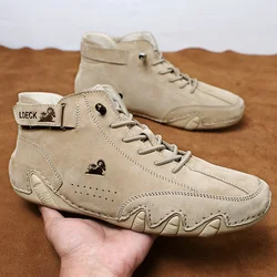 Leather Casual Sneakers For Men 2025 New High Top Men Boors Motorcycle Shoes Luxury Loafers Footwear Shoes Chaussure Homme