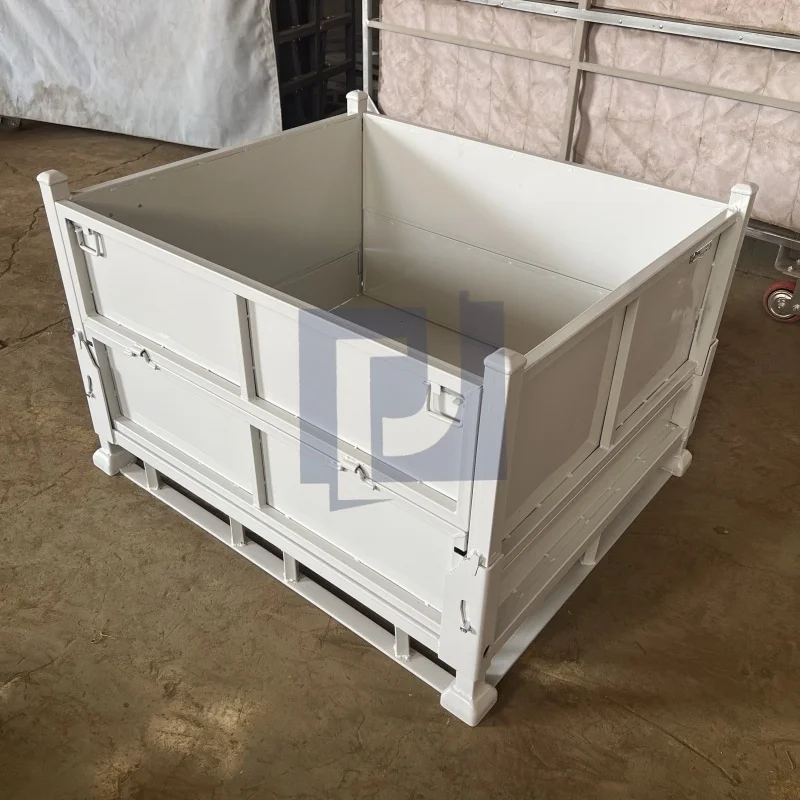 อุตสาหกรรมหนักชุบสังกะสีเหล็กสี่เหลี่ยมลังกรงพาเลทขนส่งชั้นวางคลังสินค้าแบบพับได้